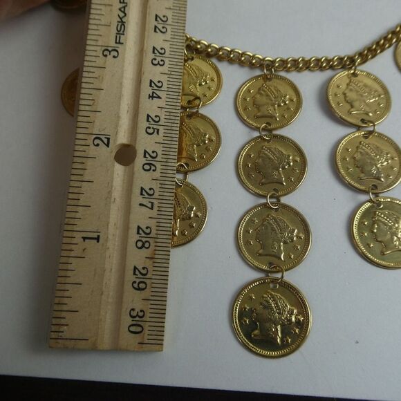 Boho International Festival Faux Coin Gold Tone Necklace Dangly Earrings Set - Picture 8 of 10